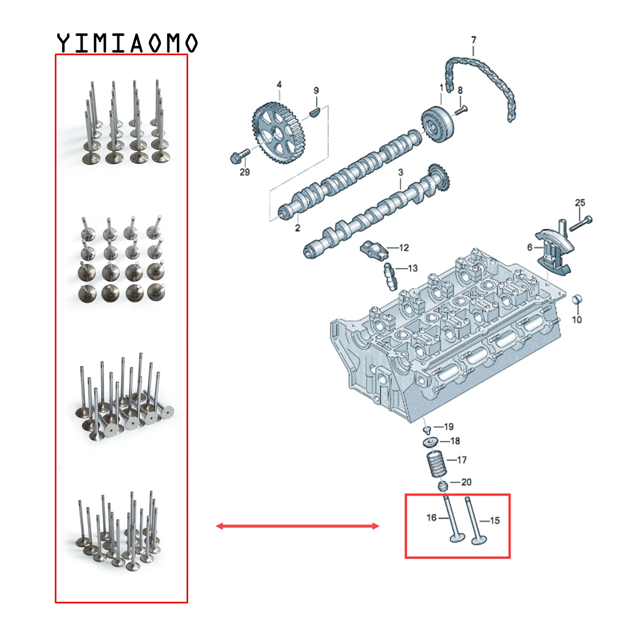 

06D109611K Intake And Exhaust Valve Kit For VW Beetle Jetta Passat Audi A3 A4 TTS Skoda Octavia Seat Alhambra 06D109611P