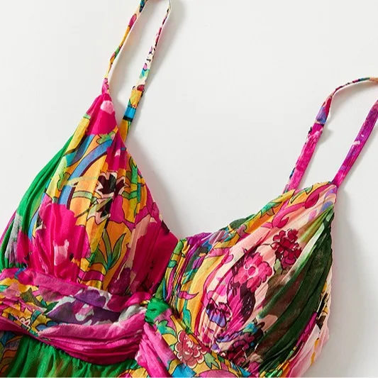 Birdsky, 1 STÜCK Damen-Unterhemd, Tank-Cami, V-Ausschnitt, 100 % echte Maulbeerseide, Blumendruck, S-1063