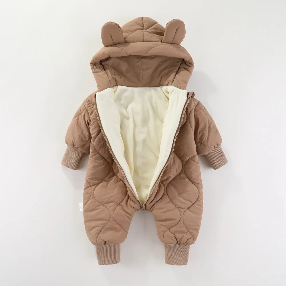Fashion Baby Girl Romper Winter Warm Thick Long Sleeve Hooded Baby Romper Solid Color Newborn Outdoor Clothes 2-24 Months