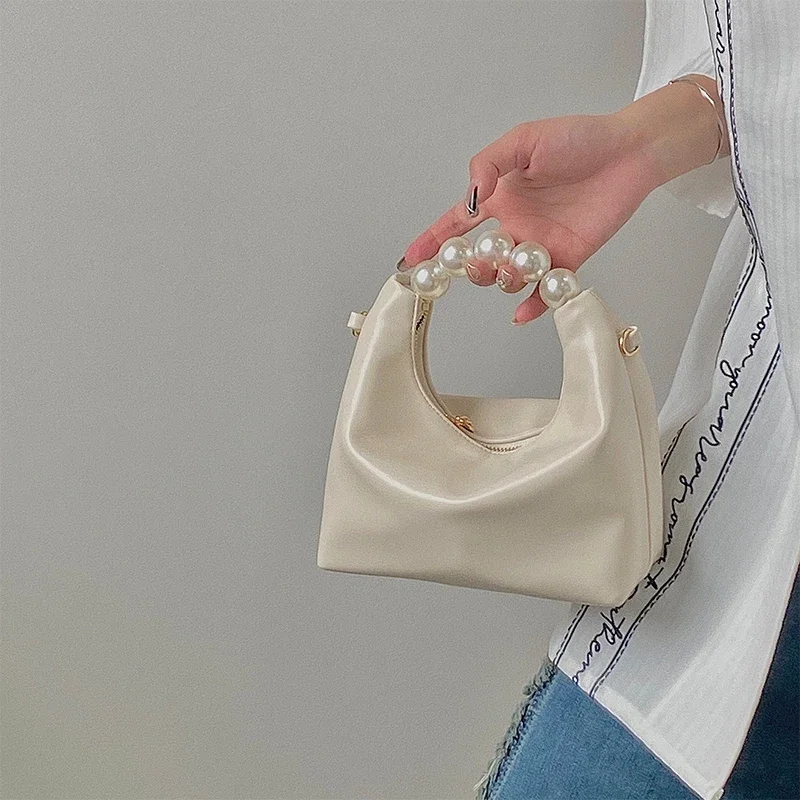 Pearl Handle Women Small Clutch Handbags Fashion Chain Female Shoulder Messenger Bag Solid Color Ladies Hobos Tote Purse Bag