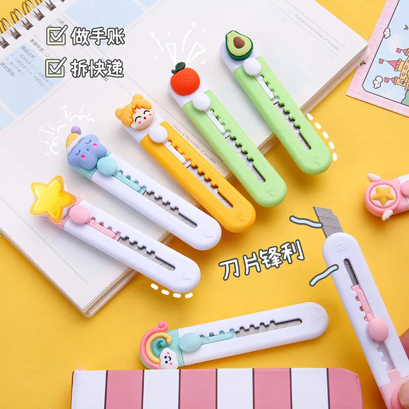 1Pc Candy Color Cute Cartoon Decoration Mini Girl Utility Knife Portable Safety Express Box Opener Envelope Office Paper Cutter