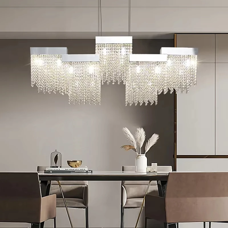 

​Luxury Postmodern K9 Crystal Chrome Chandelier with G9 LED Bulbs for Dining Room Living Room Hanging Light Fixture​