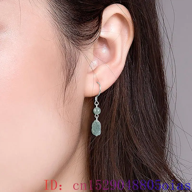 Blue Myanmar Jade Pixiu Earrings Luxury Gemstone Natural Jewelry 925 Silver Real Burmese Jadeite Energy Gifts for Women