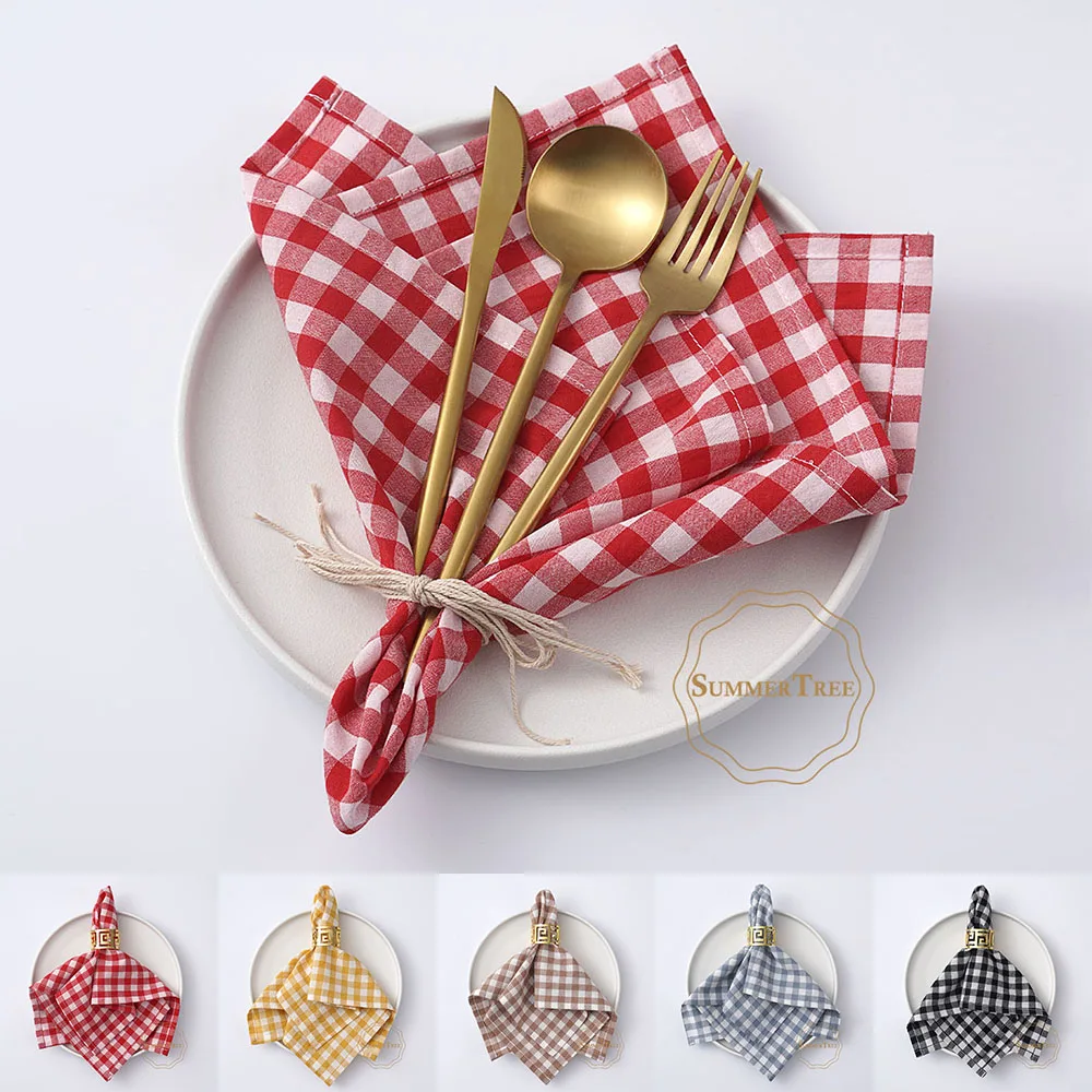 

Gingham Cotton Napkin 42x42cm Small Check Cloth Table Napkin Red Black Yellow Khaki Blue Wedding Christmas Party Kitchen Linen
