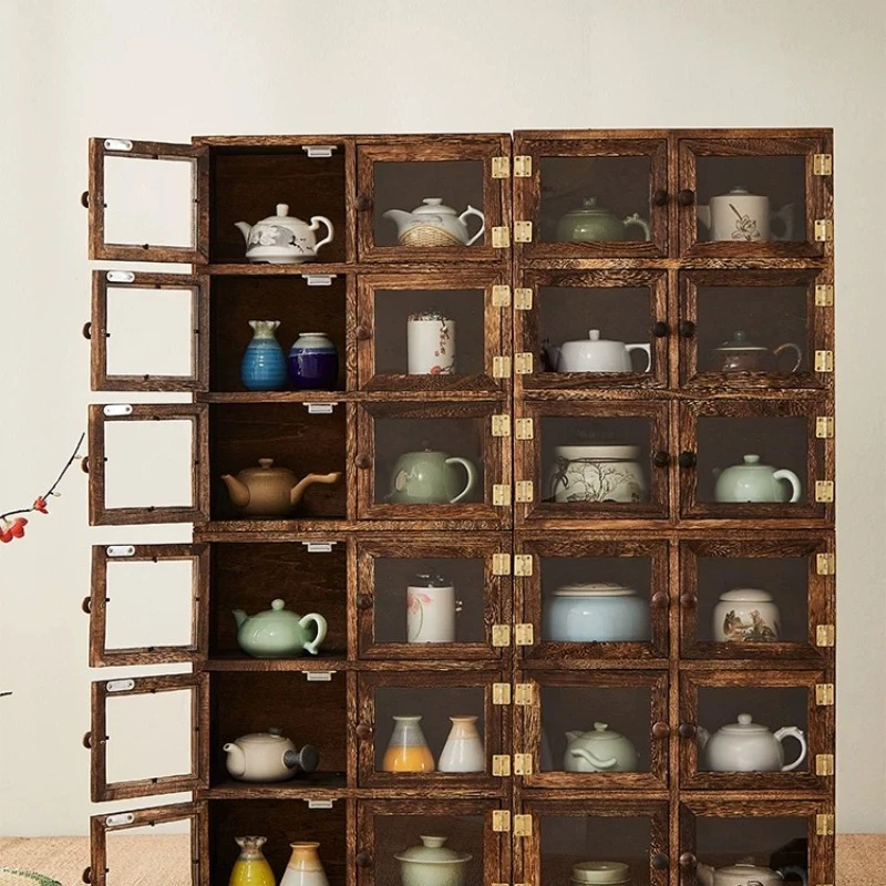 Tea set cabinet Zisha pot placement rack Dust-proof storage cabinet Bogu rack Teacup Teapot tea set storage Shelf