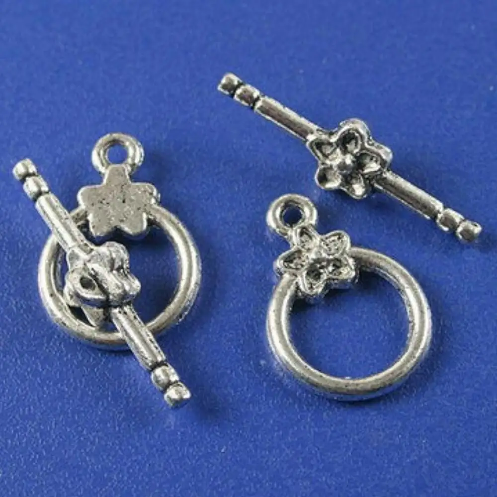 10SETS DARK SILVER TONE FLOWER TOGGLE CLASP H3517