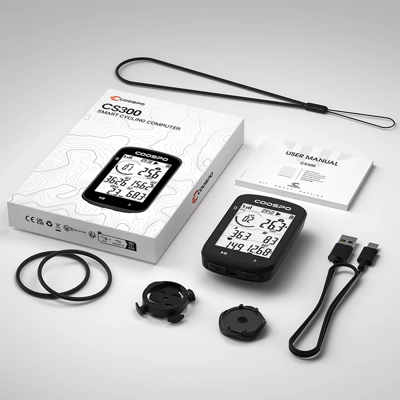 COOSPO CS300 Wireless Bicycle Computer GPS Bike Speedometer Odometer 2.6in Bluetooth ANT+ IPX7 Altitude APP Sync for Strava TP