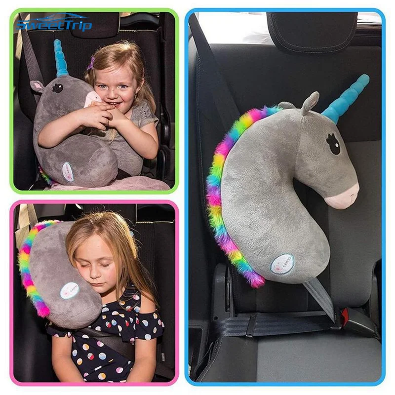 Cartoon Plush Neck Cushion Girl Children Car Seat Belt Cover Animal Unicorn Car Pillow Toy Boy Waist Cushion Safety Shoulder Pad