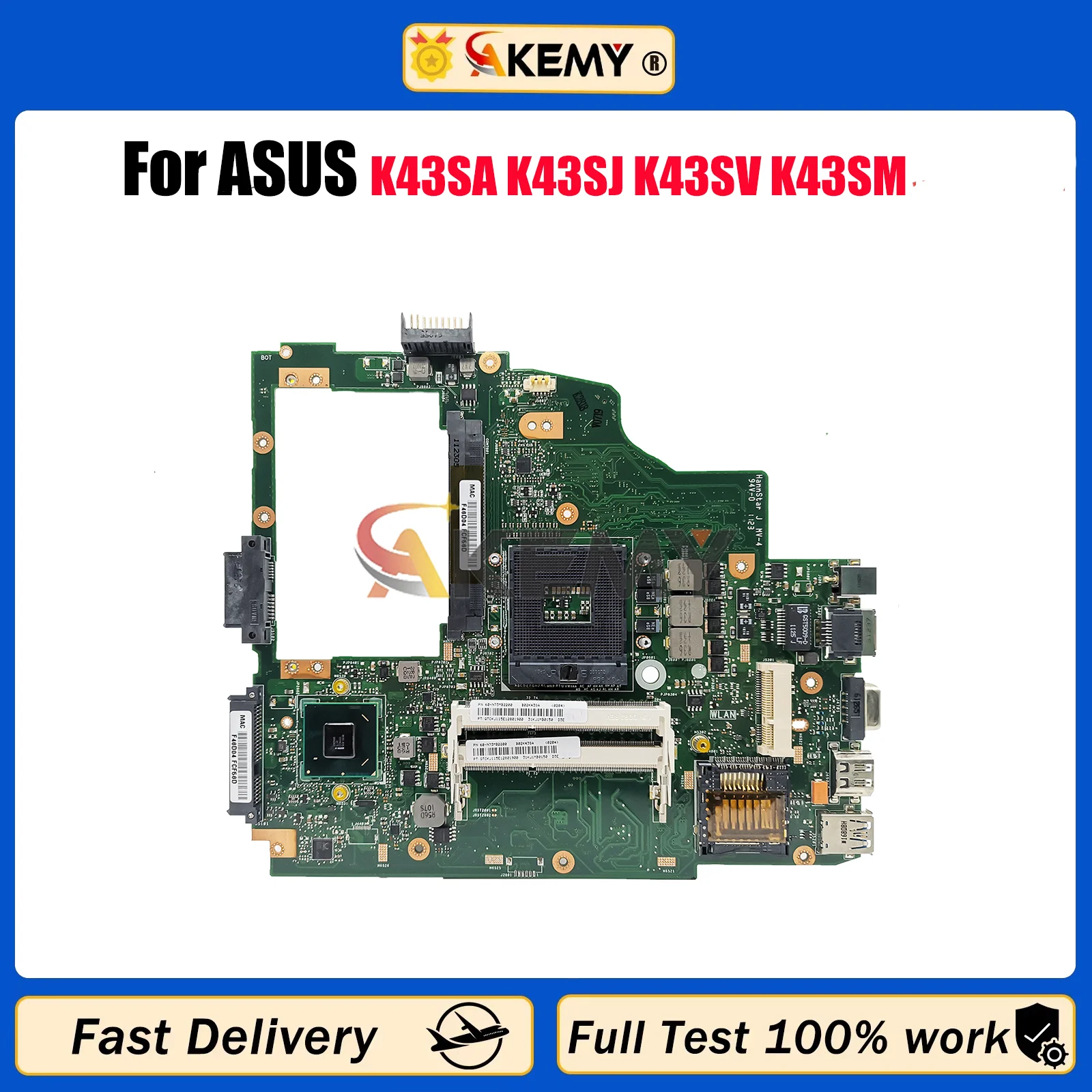 

K43SA Laptop Motherboard For ASUS K43S A43S X43S K43SJ K43SV K43SD K43SM Notebook Mainboard in stock 100% tests OK fast shipping