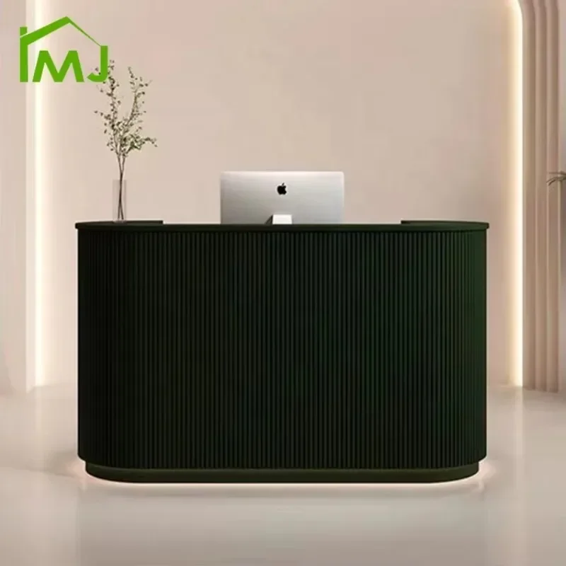 Modern Salon Checkout Counter LED customizable color barber shop Reception Desk