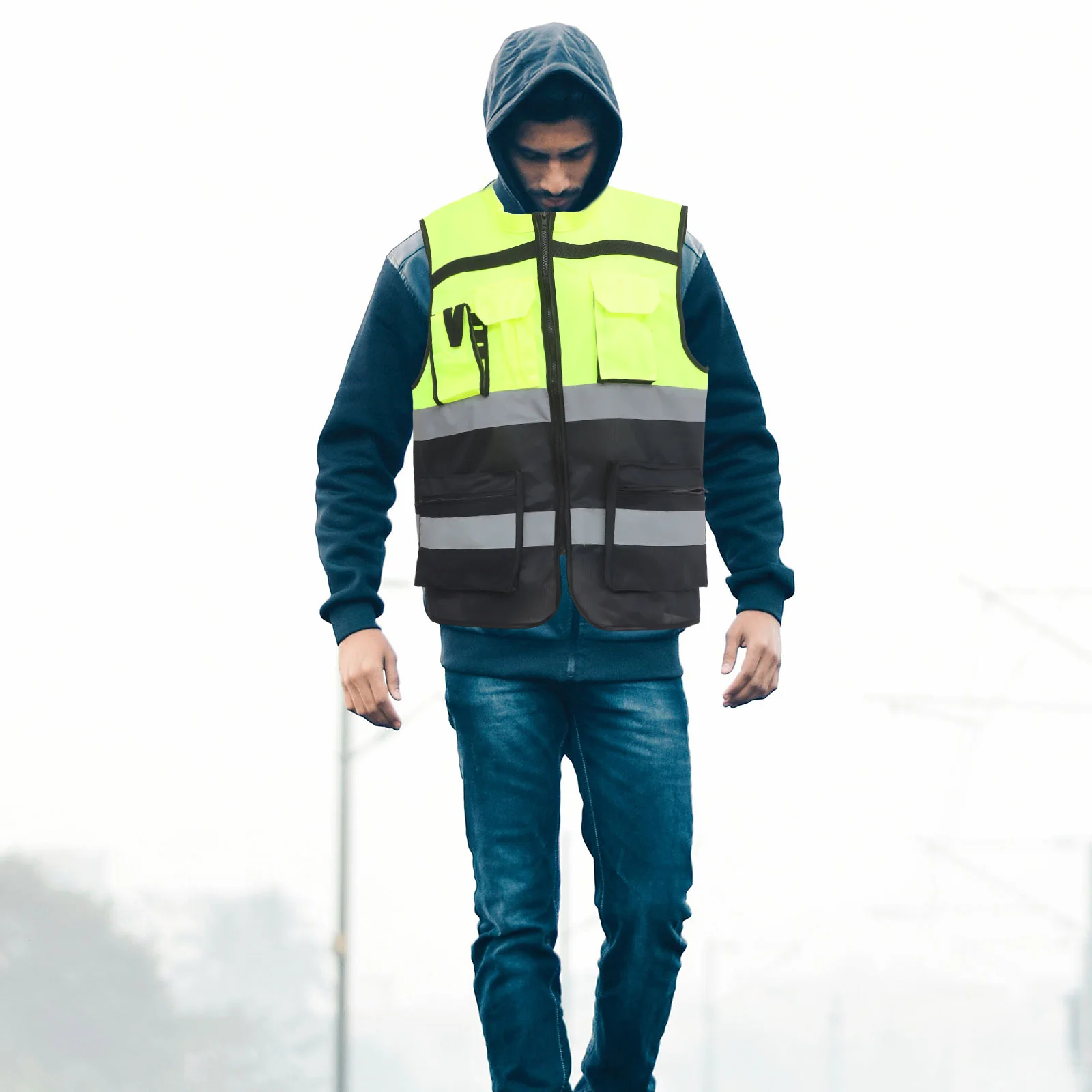 High Visibility Vest for Night Emergency Activities Compression Work Security Reflective Safety Man