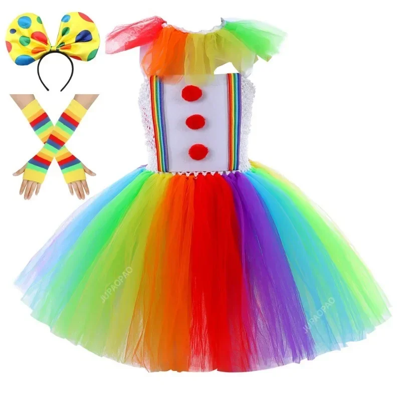 

Rainbow Clown Halloween Costumes for Girls Circus Act Clowns Fancy Dresses for Kids Carnival Party Cosplay Tutus Creepy Outfits