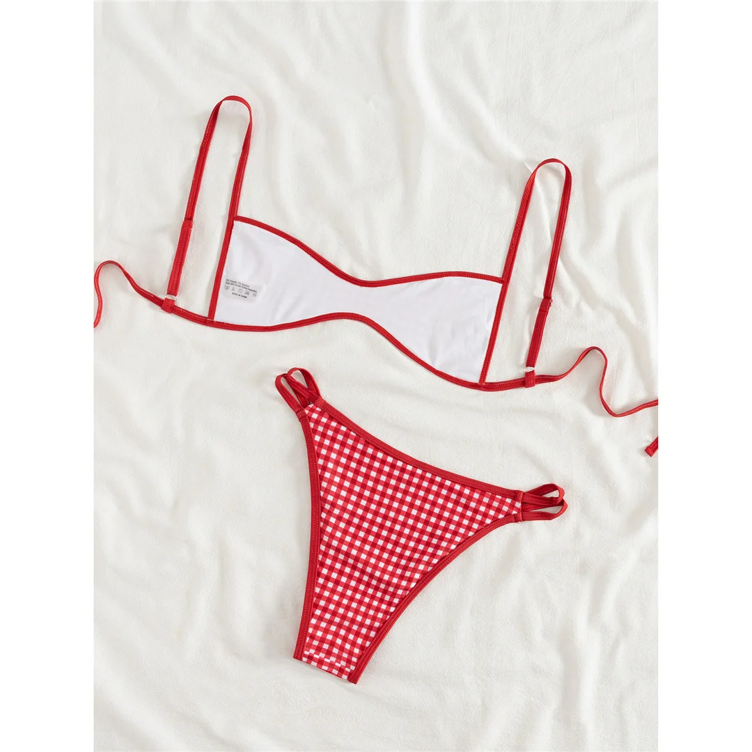 XS - L 2026 Bedruckter Bikini mit Polka Dots, Damen-Badeanzug, zweiteiliger Bikini-Set, kariertes Badeoutfit, Badeanzug, Schwimmanzug V8039 – Detail 24