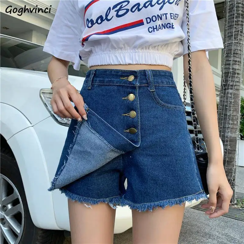 Shorts Women Summer Single-breasted All-match 5XL A-line Pockets  Korean-style Wide-leg Trendy Chic Solid New Female