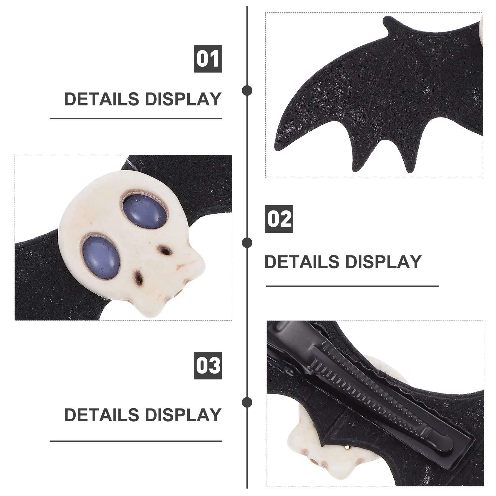 

2Pcs Bat Skull Hair Clips Halloween Party Hairpin Girls Hair Accessories Festival Hairpin Lightweight Easy to Wear