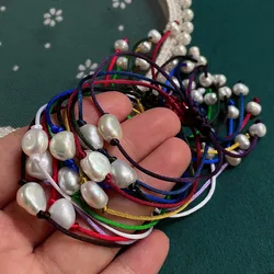 Real Natural Freshwater Pearl Bracelet for Women Girls Red Black Rope Irregular Big Baroque Pearl Charm Friendship Bracelet Boho
