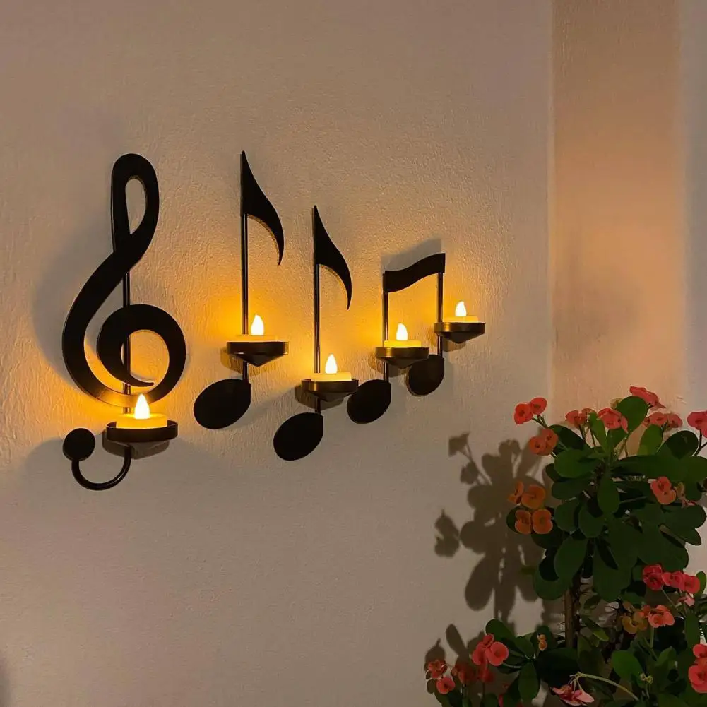 1 Set Unique Iron Music Note Candle Holder Wall Mount Hanging Tea Light Candle Decor For Home Office Housewarming New Year Gifts