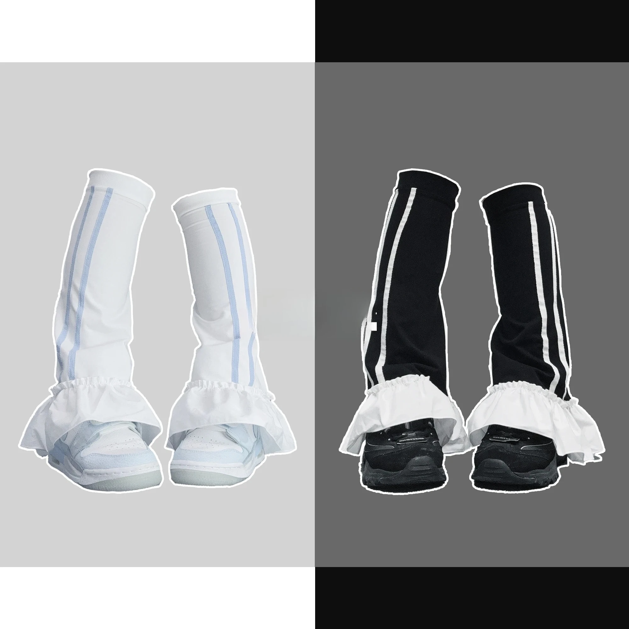 

Japanese Gothic Sub-culture Leg Cover Color Matching Bar Pleated Lace Calf Cover Y2K Ruffle Leaf Edge Thigh Socks Womens Models