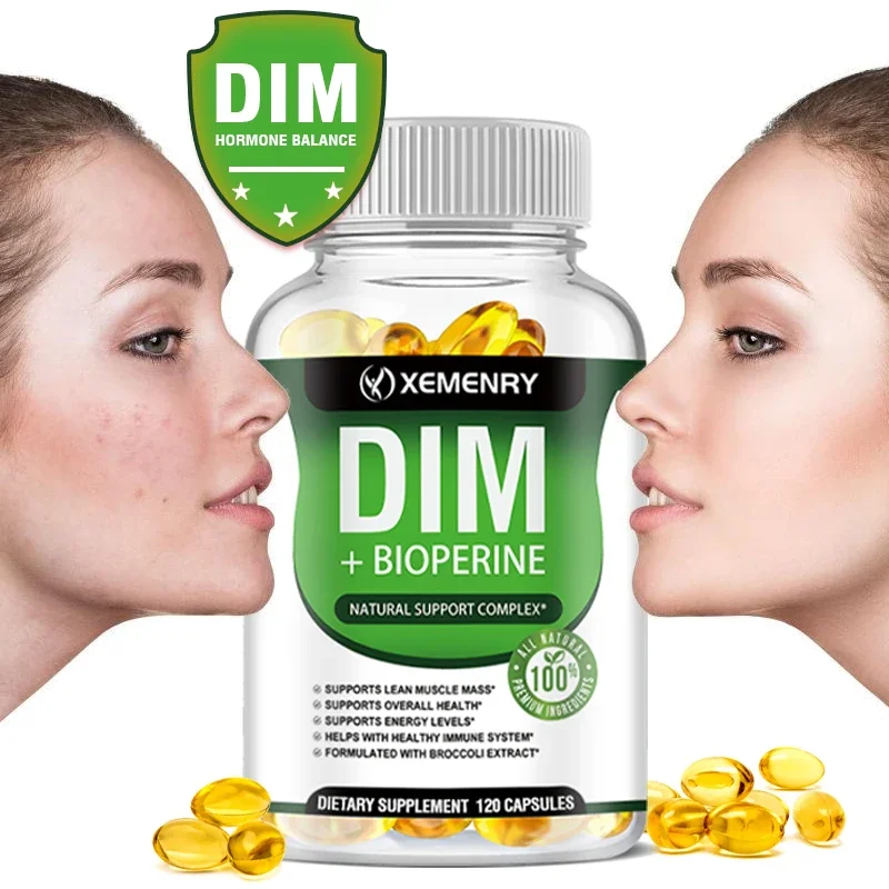 Supplément DIM avec BioPerine Township avec PCOS d'acné menstruelle et un meilleur raffermissement de la peau, 120 capsules