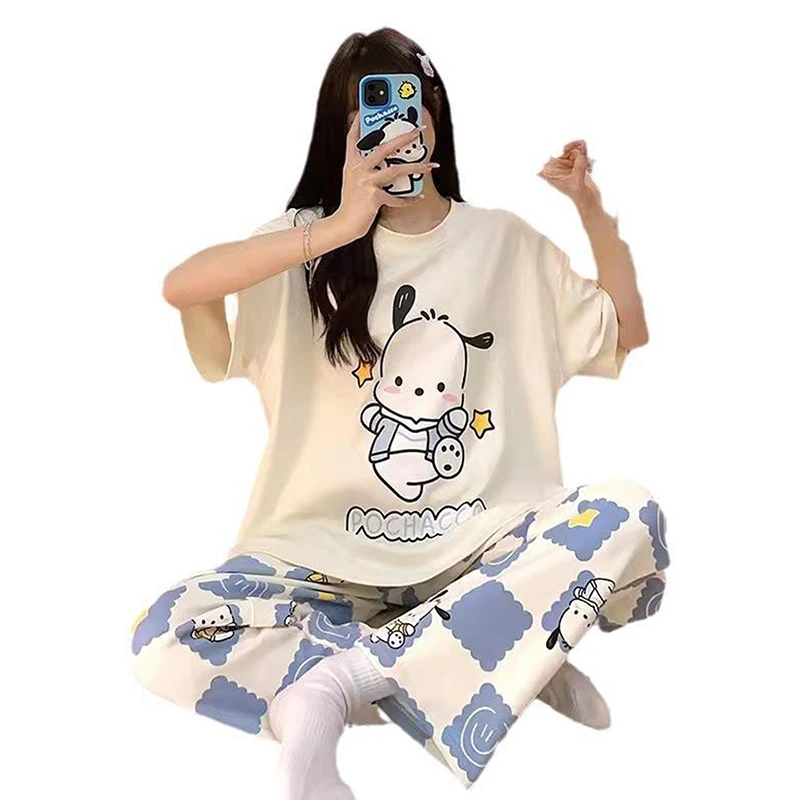 2Pcs/set Sanrio Kawaii Pochacco Kuromi Pajamas Set Cute Cartoon Student Soft Loungewear