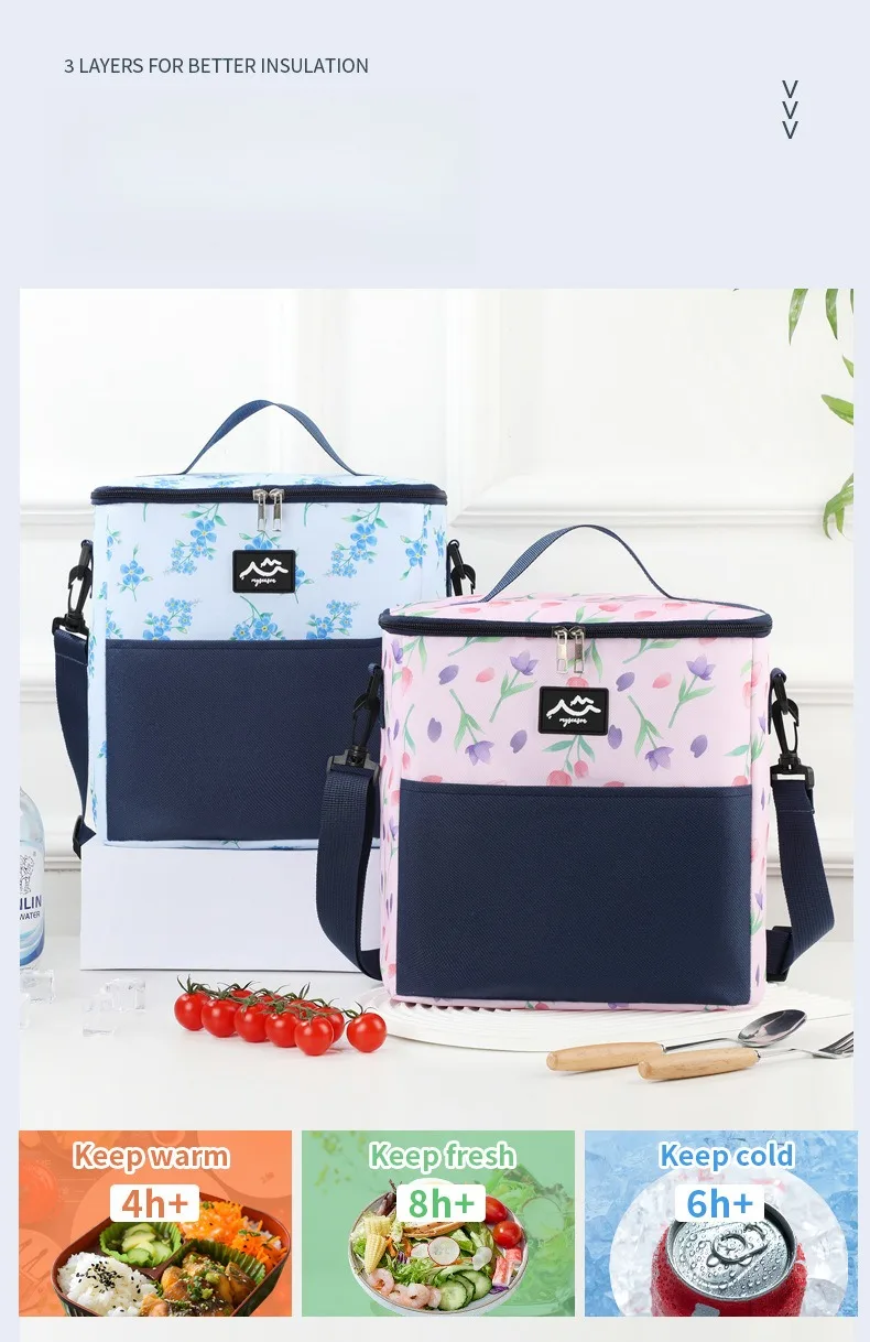 Neue bedruckte isolierte Lunch-Tasche mit Griff, große Kühltasche für Camping im Freien, Lebensmittelkonservierungstasche zum Mitnehmen des Mittagessens zur Arbeit. – Detail 4