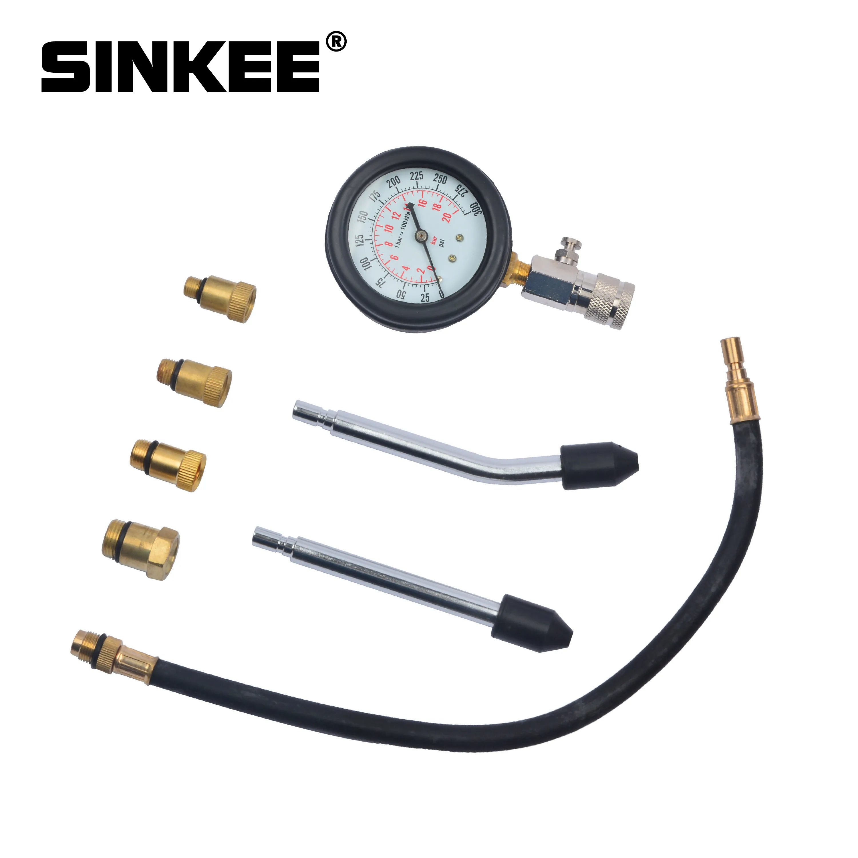 8 Pcs Petrol Engine Compression Cylinder Pressure Tester Gauge M10 M12 M14 M18 Auto Truck Car 0-300 psi SK1031