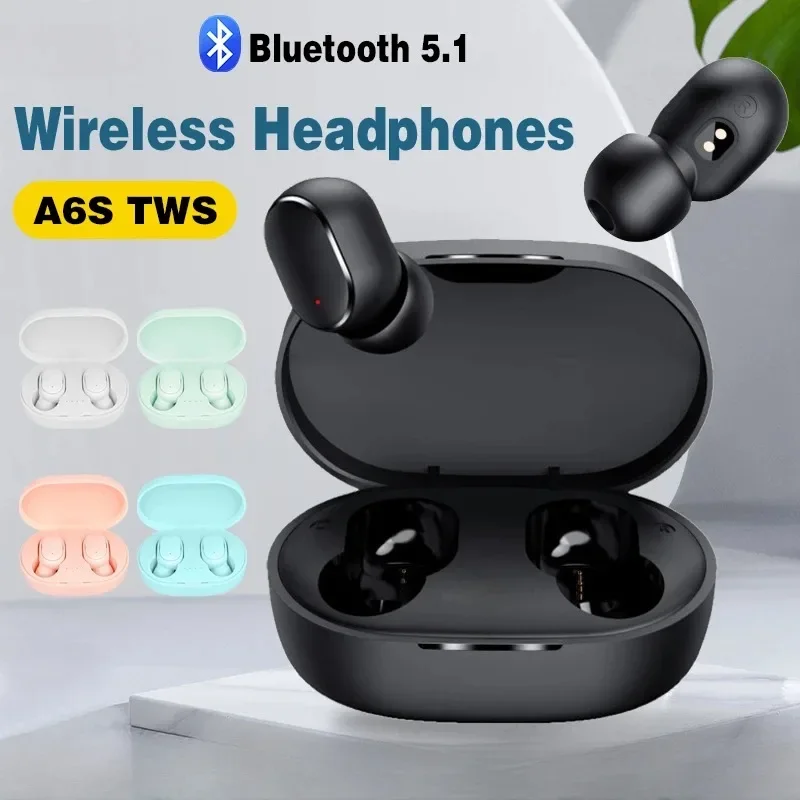 TWS A6S Wireless Headphones Fone Bluetooth Earphones Mini Earbuds with Mic Charging Box Sports Gaming Headset for Xiaomi