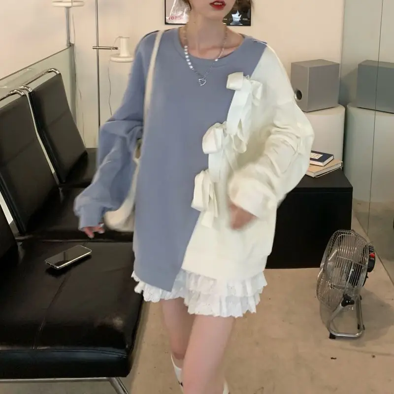 سترة الربيع والخريف للنساء متطابقة الأساسية 2000s Emo Y2k ملابس الشارع اليابانية القطن الرياضة القوس امرأة البلوز القمم