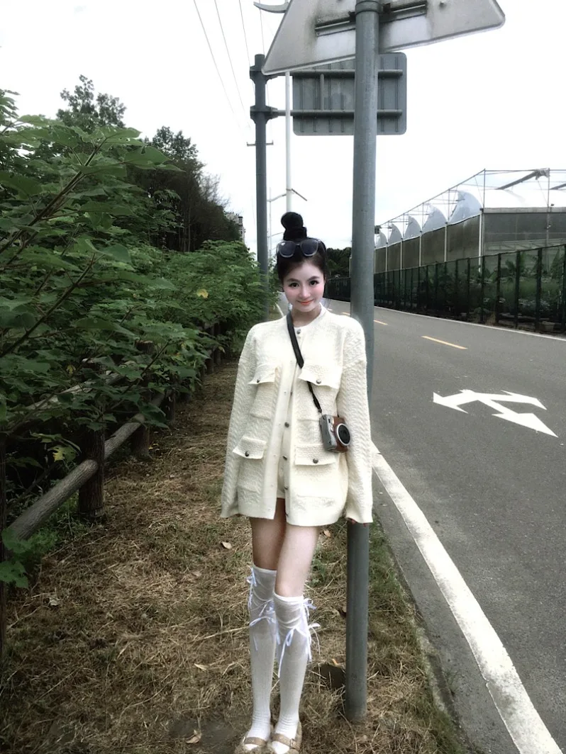 

Жакет из твида, фиолетовый, женский, зимний, вельветовый, утепленный, с поясом, винтажный, с воротником-стойкой, с бантом, украшенный, в стиле Ins