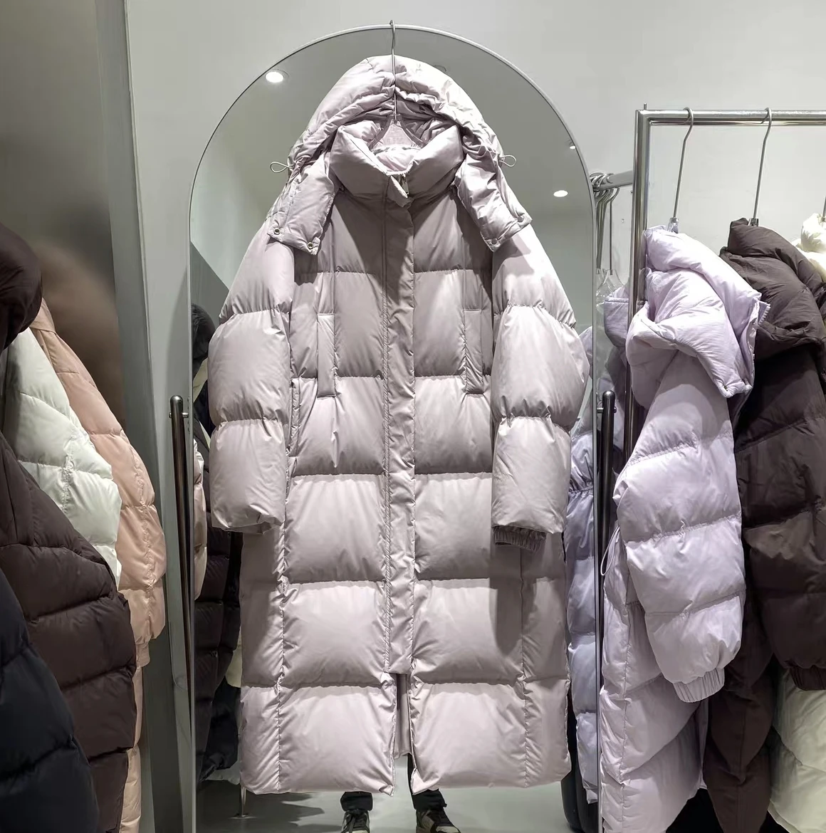 معطف نسائي فضفاض دافئ بغطاء رأس ، بركة بيضاء ، معطف سميك ، موضة اوربا ، ملابس ثلج ، جديد ، شتاء ،