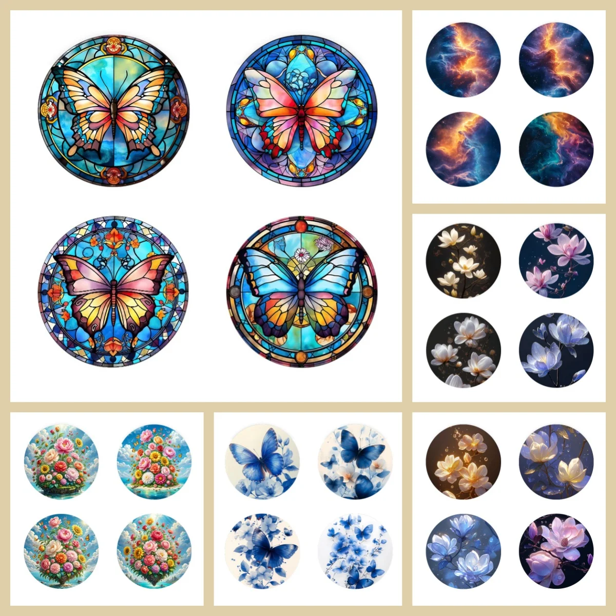 

4 anti-slip and heat-insulating wooden animal/floral pattern coasters suitable for kitchens and offices as festival gifts