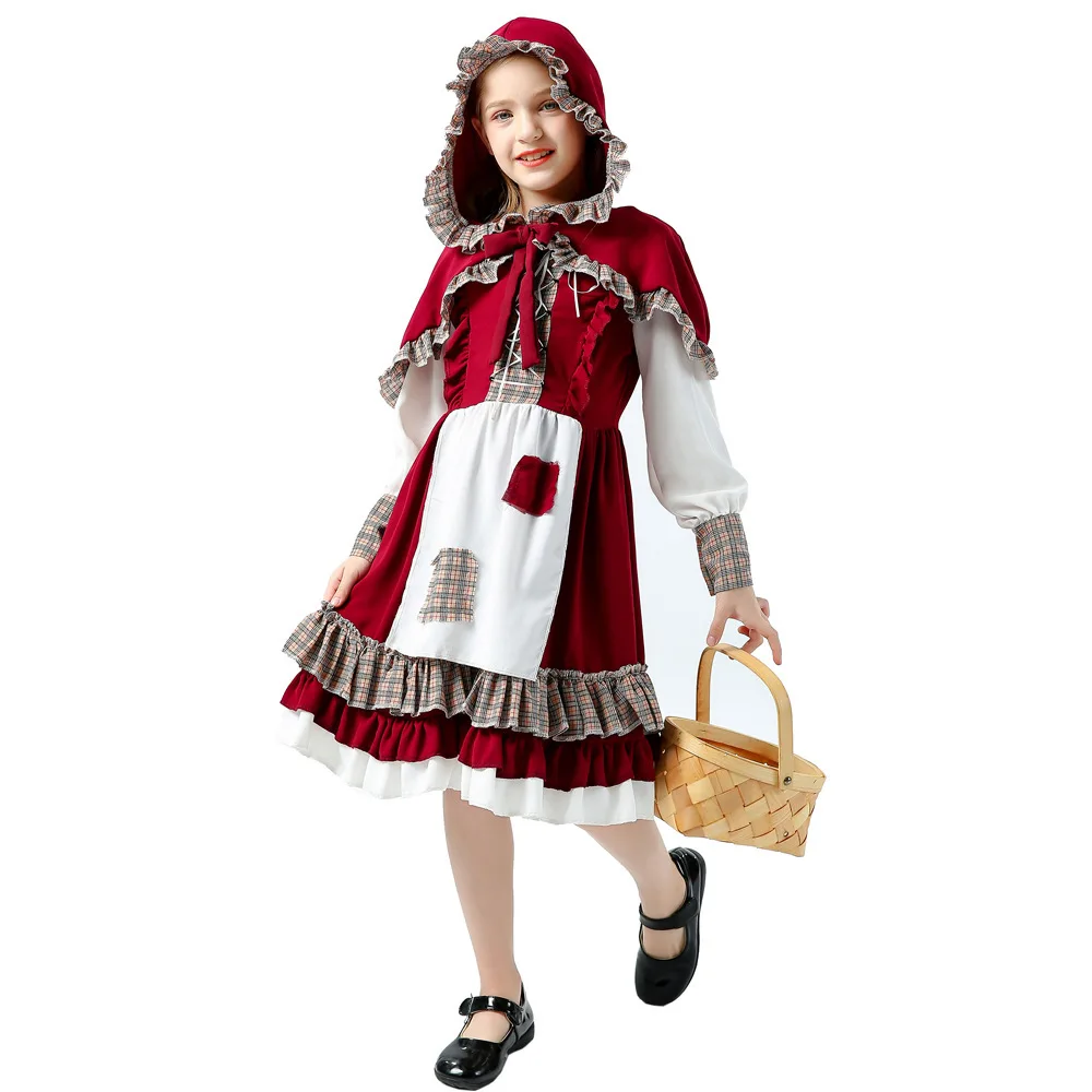 

Детский карнавальный костюм Красной Шапочки на Хэллоуин, платье служанки на ферме, праздничный костюм