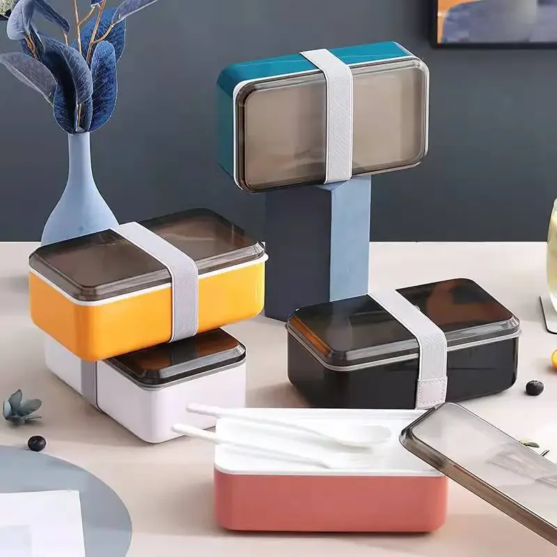 

Japanese Double Plastic Lunch Box Microwavable Lunch Box Set Office Worker Student Sandwich Vegetable Salad Food Container