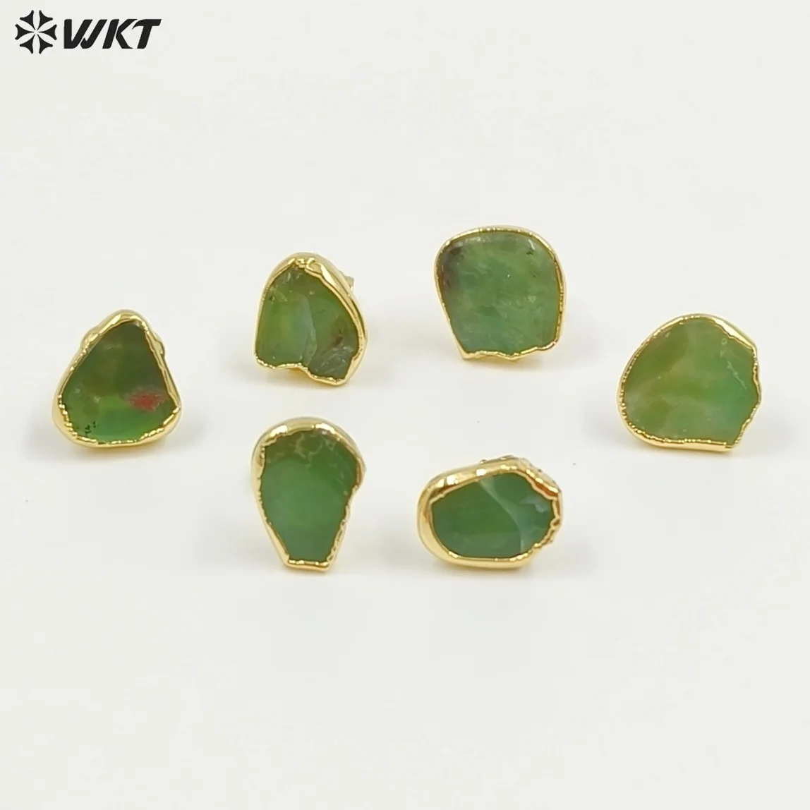 

​WT-E263 Minority Simple Natural Australia Chrysoprase Green Stone Earrings With 24k Gold Plated For Women Jewelry