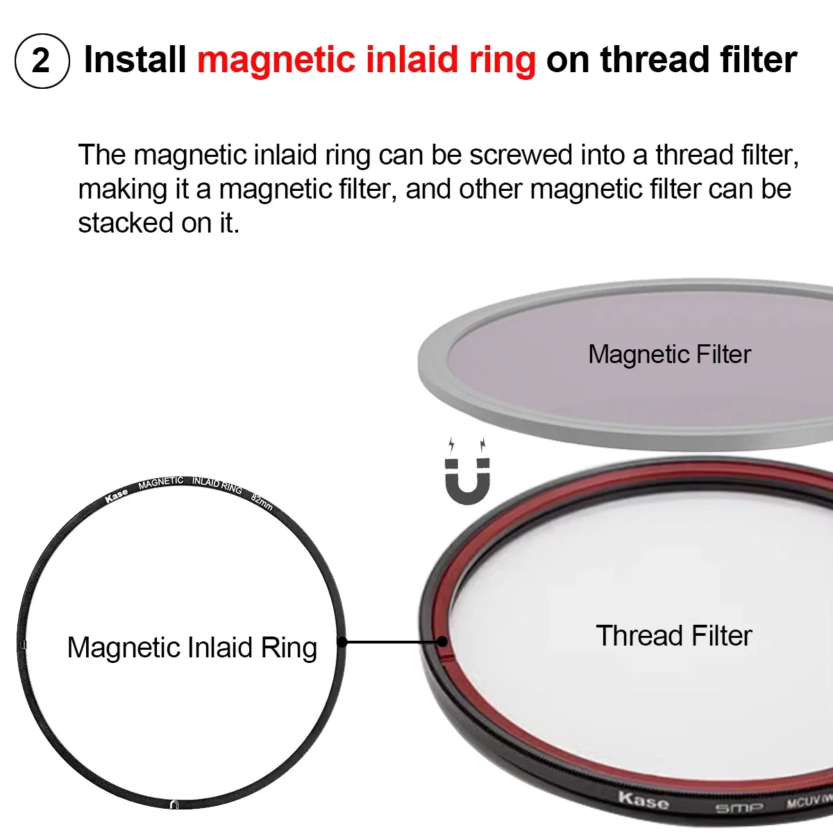 Kase Magnetic Filter Adapter Ring Kit Pro - Convert Screw in Thread Filter to Magnetic Filter 67/72/77/82mm