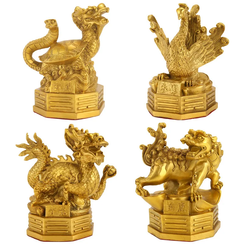 

Brass Square Beast Decoration Set Blue Dragon White Tiger Zhuque Xuanwu Four God Beasts Home Hallway Metal Crafts