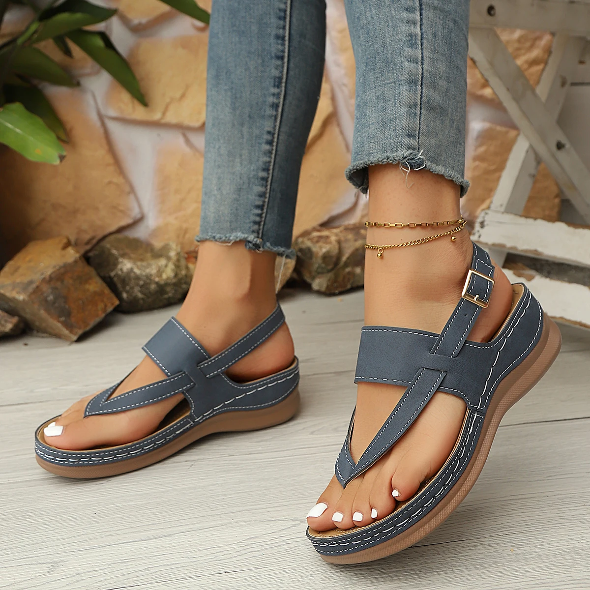 Sommer Frauen Strap Sandalen frauen Wohnungen Offene spitze Feste Beiläufige Schuhe Rom Keile Tanga Sandalen Sexy Damen Schuhe – Detail 5