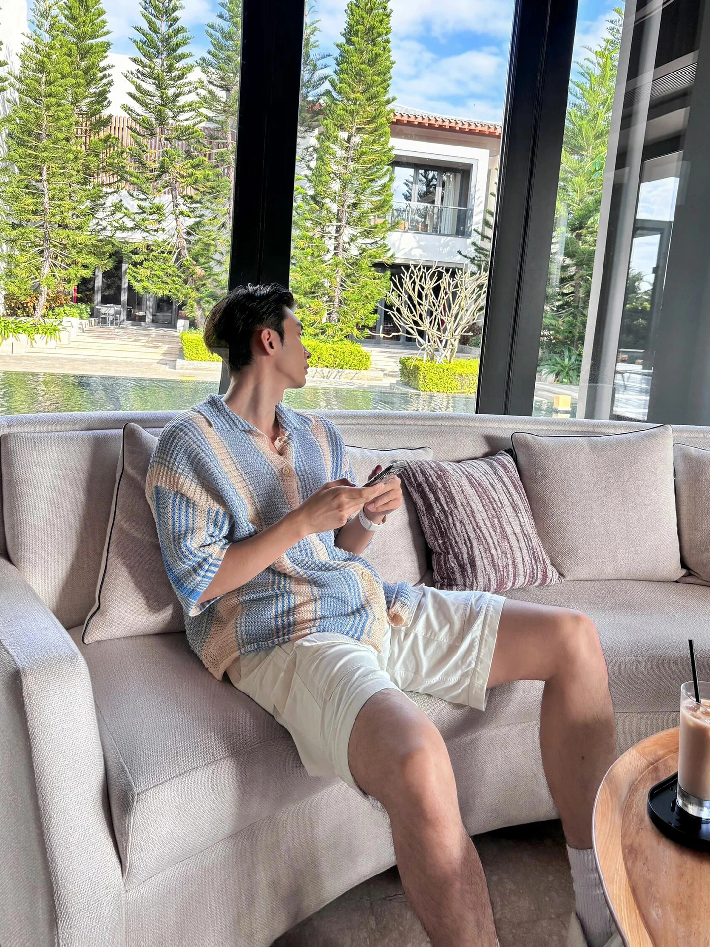 

Cleanfit Loose Short Sleeve Knitted Shirt for Men Summer New Style Beach Casual Loose Fit Turn-down Collar Color Block Design