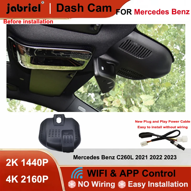 

Видеорегистратор Jabriel для автомобиля, передняя и задняя камеры, 2K 4K, Wi-Fi, Plug and Play, видеорекордер для Mercedes Benz C260L C300 2022 2023