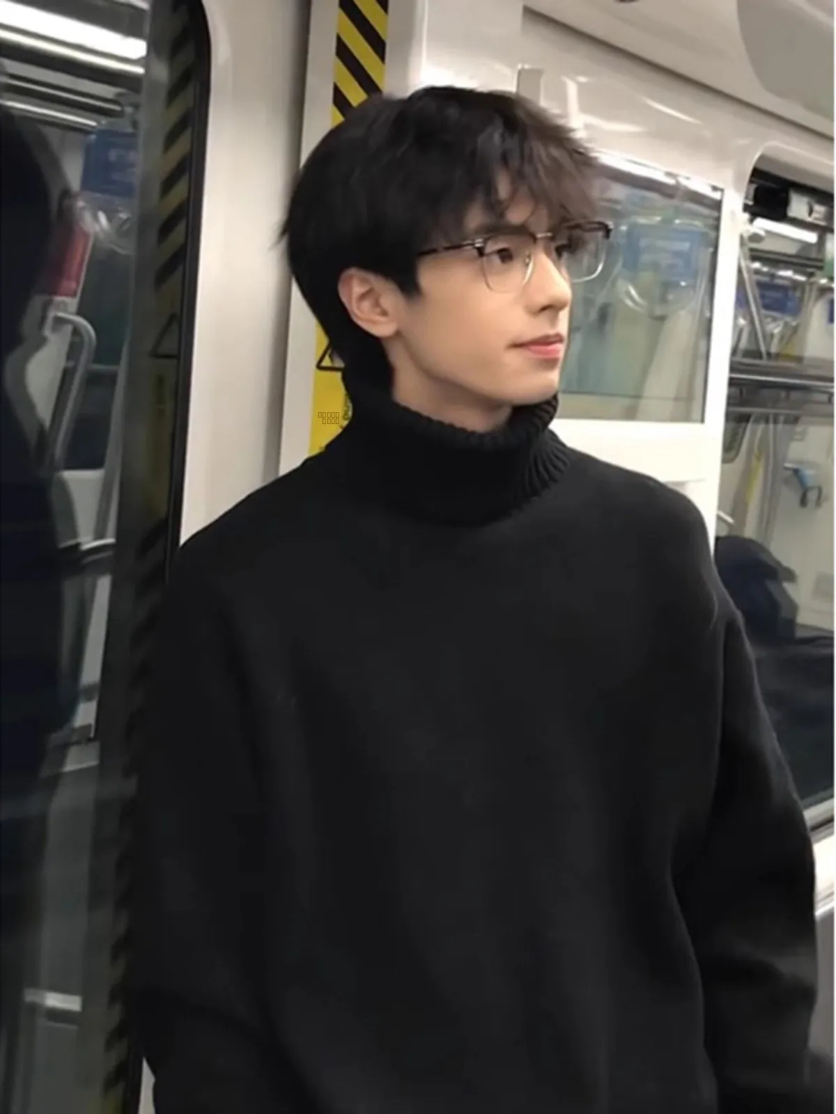 

Korean High Collar Fce Lined Men's Sweater Winter Warm Inner Layer Knitted irt Straight Cut Regular Sve Polyester Fiber