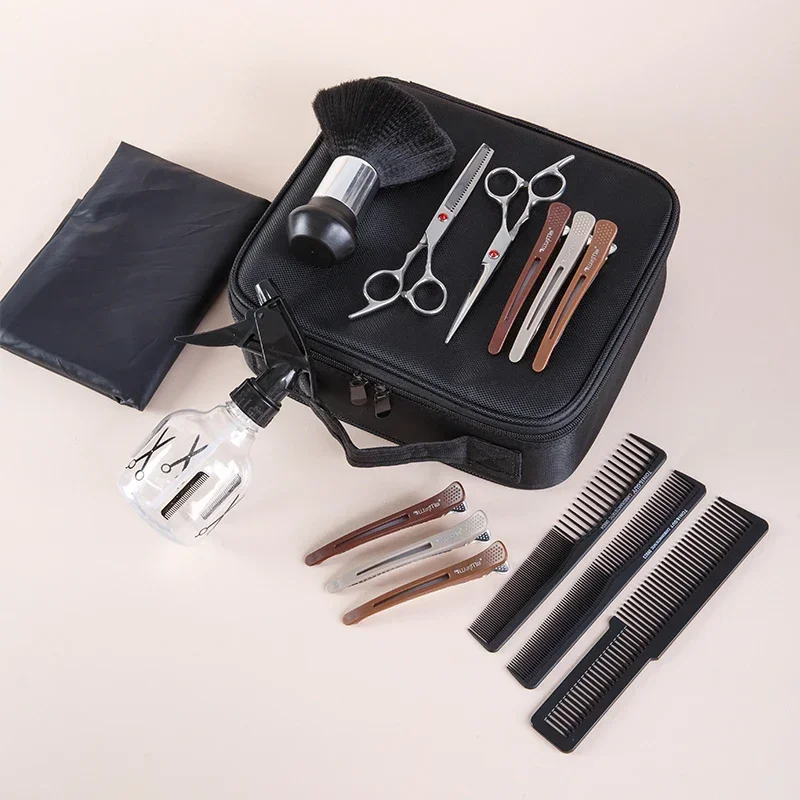 15 قطعة مجموعة أدوات الحلاق المهنية صالون الحلاق التفاف قص الشعر حقيبة التخزين مقص مشبك شعر زجاجة رذاذ مشط قص الشعر