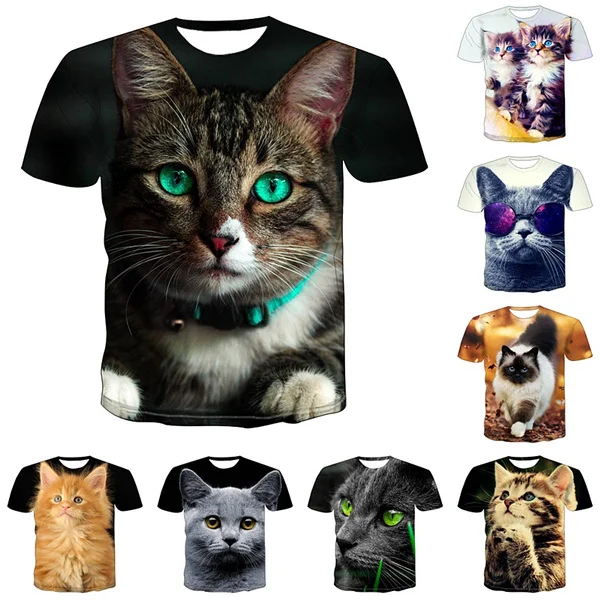 New Summer Fashion Cool T-shirt Men/girls Kids 3d Cute Animal Cat Print Sporty Breathable Lightweight Fitness Sports Top