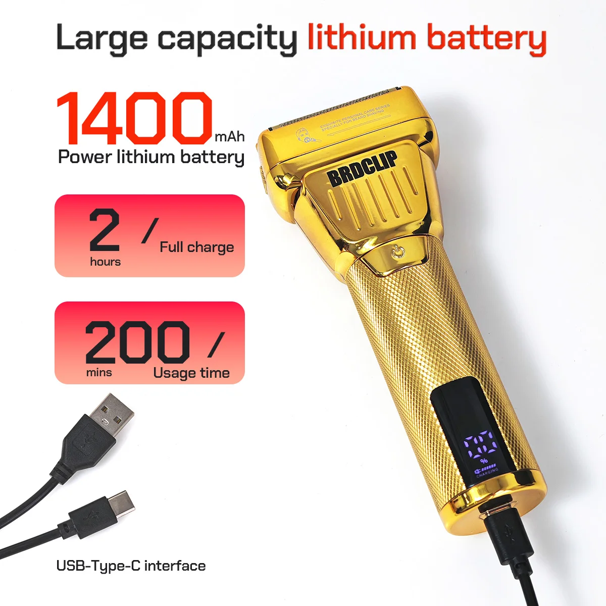 BRDCLIP BRD-362 9000RPM المهنية الفولاذ المقاوم للصدأ محفور التيتانيوم مطلي شفرةين شبكة الحلاقة الكهربائية قص الشعر ماكينة حلاقة