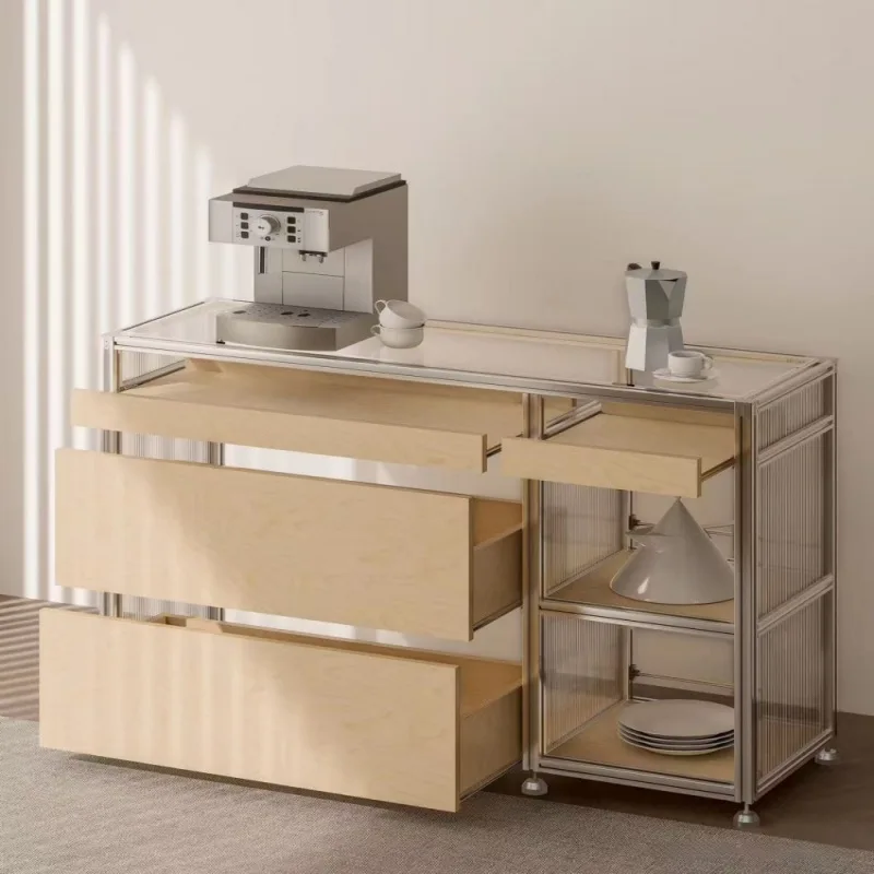Birch ocean board dining side cabinet light luxury aluminum profile storage cabinet living room bedroom with drawers storage