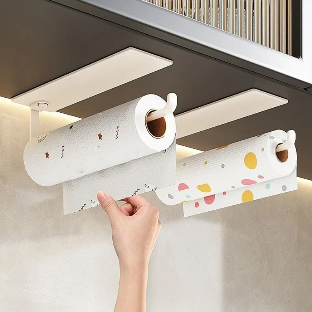 

Wall Mounted Magnetic Paper Towel Holder Space Saving Plastic Cling Film Storage Rack Punch Free Strong Magnet Backing