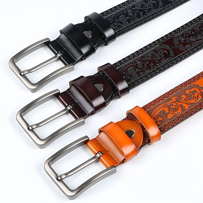 2026 PU-Leder Herren Retro Western Gürtel, Luxus Marken-Taillengürtel mit Legierungsschnalle, Robuster Jeansgürtel für Herren und Damen für den Alltag – Detail 8