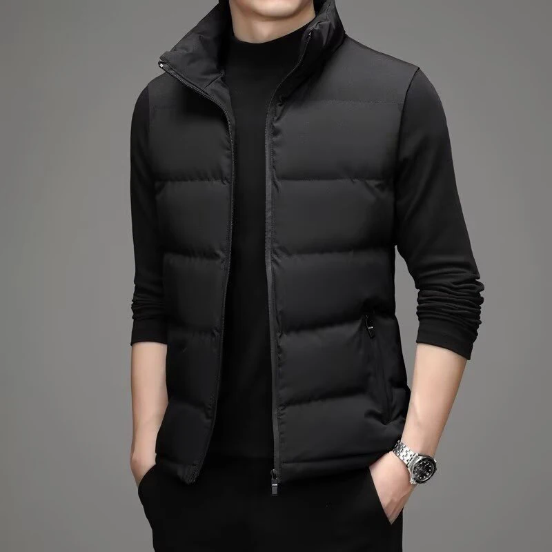 2026 Men Zip Up Sleeveless Vest Jacket Male Winter Warm Stand Collar Cotton Gilet Trendy Casual Versatile Brand Clothing