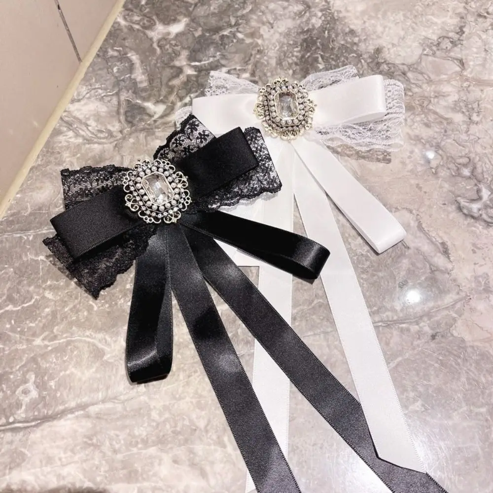 Black Memorial Schwarze Broschen mit Schleife, Stoff, Spitze, Kristall, Strass, Fliege, Broschen, Band, Fliege, Brosche