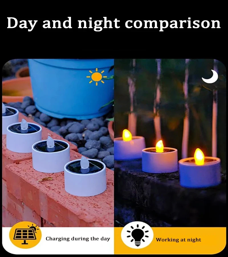 6PCs Solar Tea Light Led Candles Flameless Outdoor Waterproof Solar Tea Lights Akumulatorowe świece na imprezę Ogród Wystrój domu