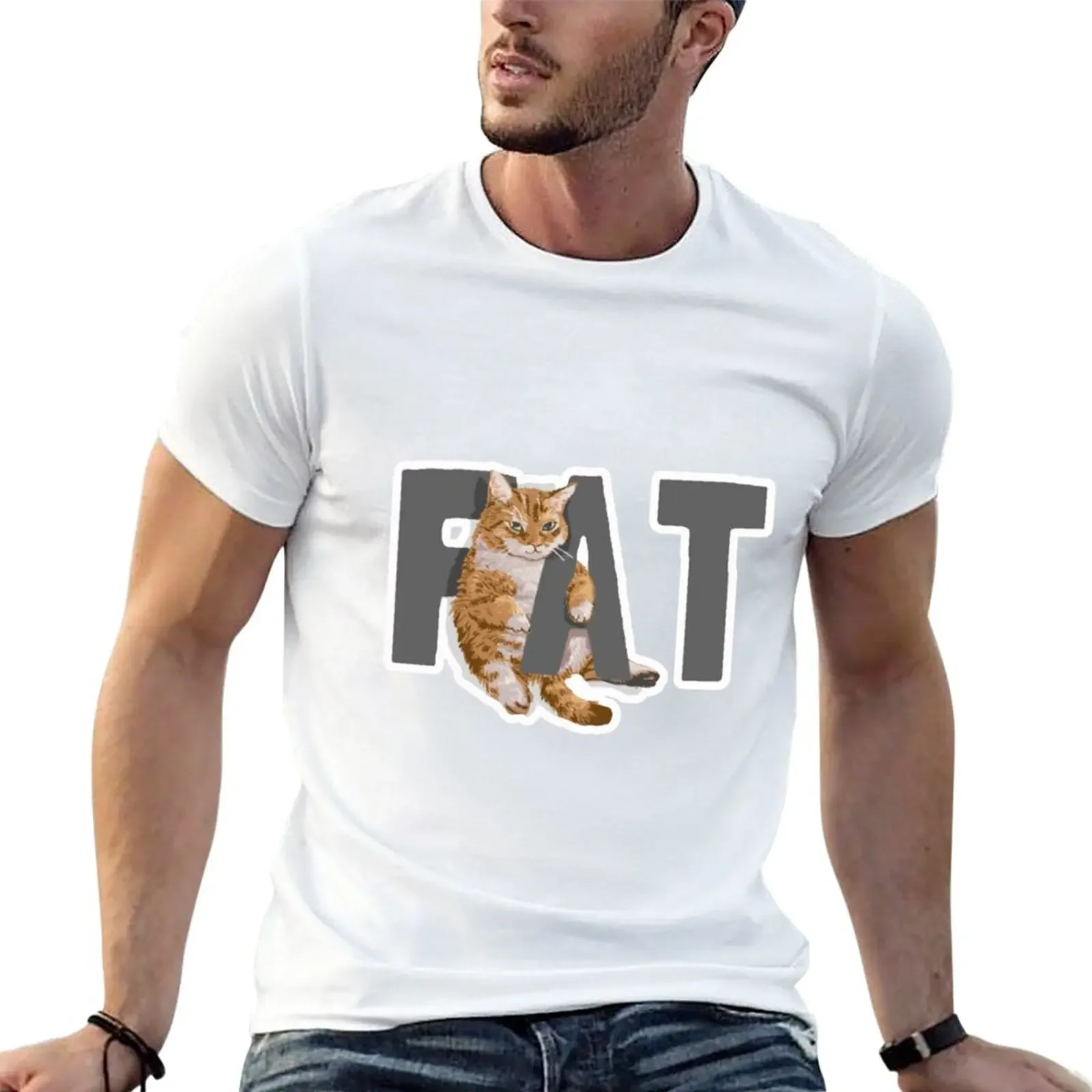 

cat fat T-Shirt sweat vintage clothes Blouse men t shirt